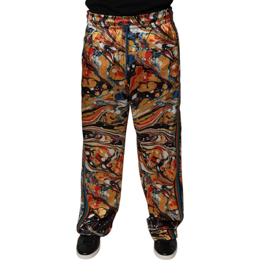 Dolce & Gabbana Multicolor Marble Satin Men Tracksuit Pants