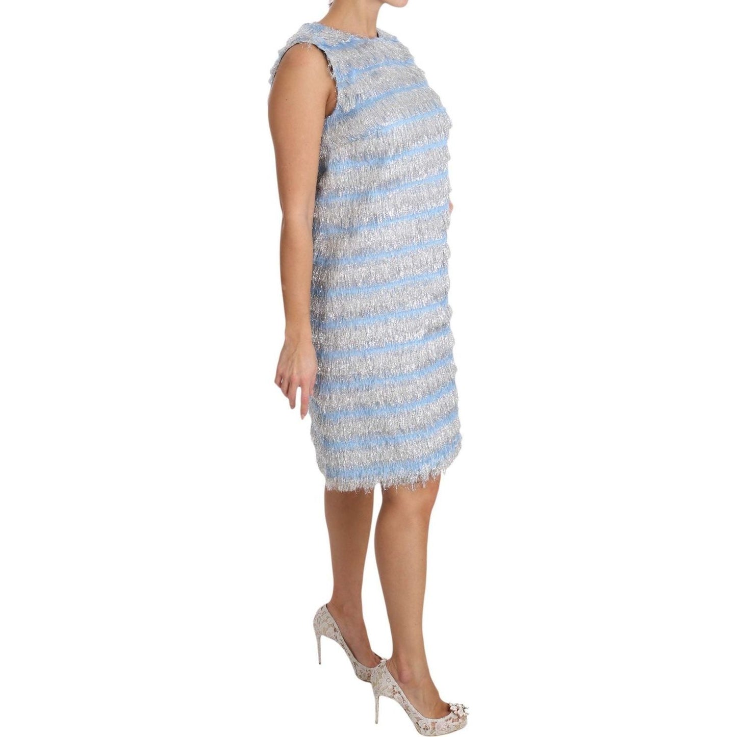 Dolce & Gabbana Elegant Light Blue Fringe Shift Dress Dolce & Gabbana