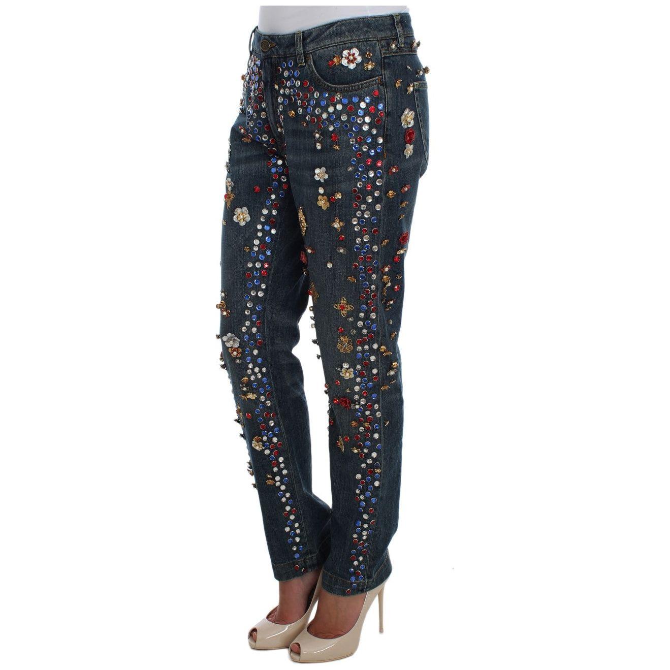 Dolce & Gabbana Crystal Roses Heart Embellished Jeans Dolce & Gabbana