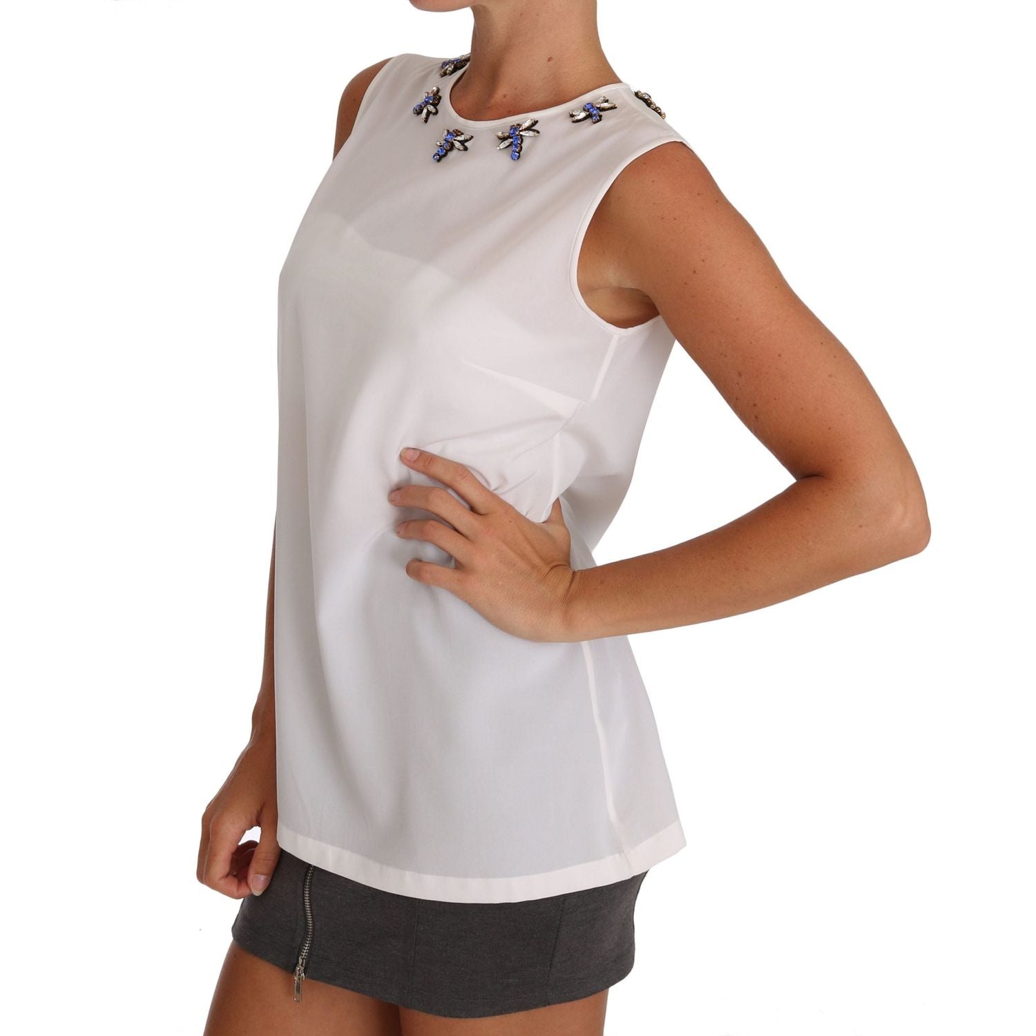 优雅缀饰无袖真丝衬衫