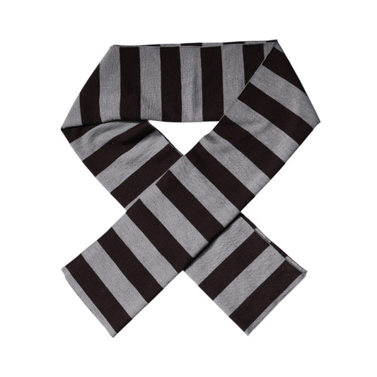 Dolce & Gabbana Black Gray Stripes Wool Neck Wrap Scarf