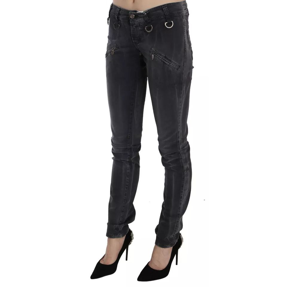 John Galliano Grey Washed Low Waist Zipper Side Skinny Denim Jeans