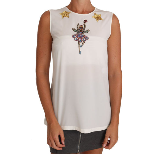 Dolce & Gabbana White Silk Embellished Crystal Sequin Fairy Top Dolce & Gabbana