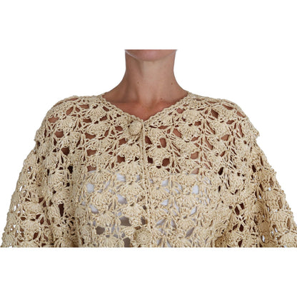 Dolce & Gabbana Beige Cardigan Crochet Knitted Raffia Sweater 1728,67345645728,Beige,Cardigans - Sweaters - Clothing,Clothing,Dolce & Gabbana,IT40|S,Material: 100% viscose,New with tags,Sweaters - Clothing,Sweaters - Women - Clothing,Women,Women - Clothin
