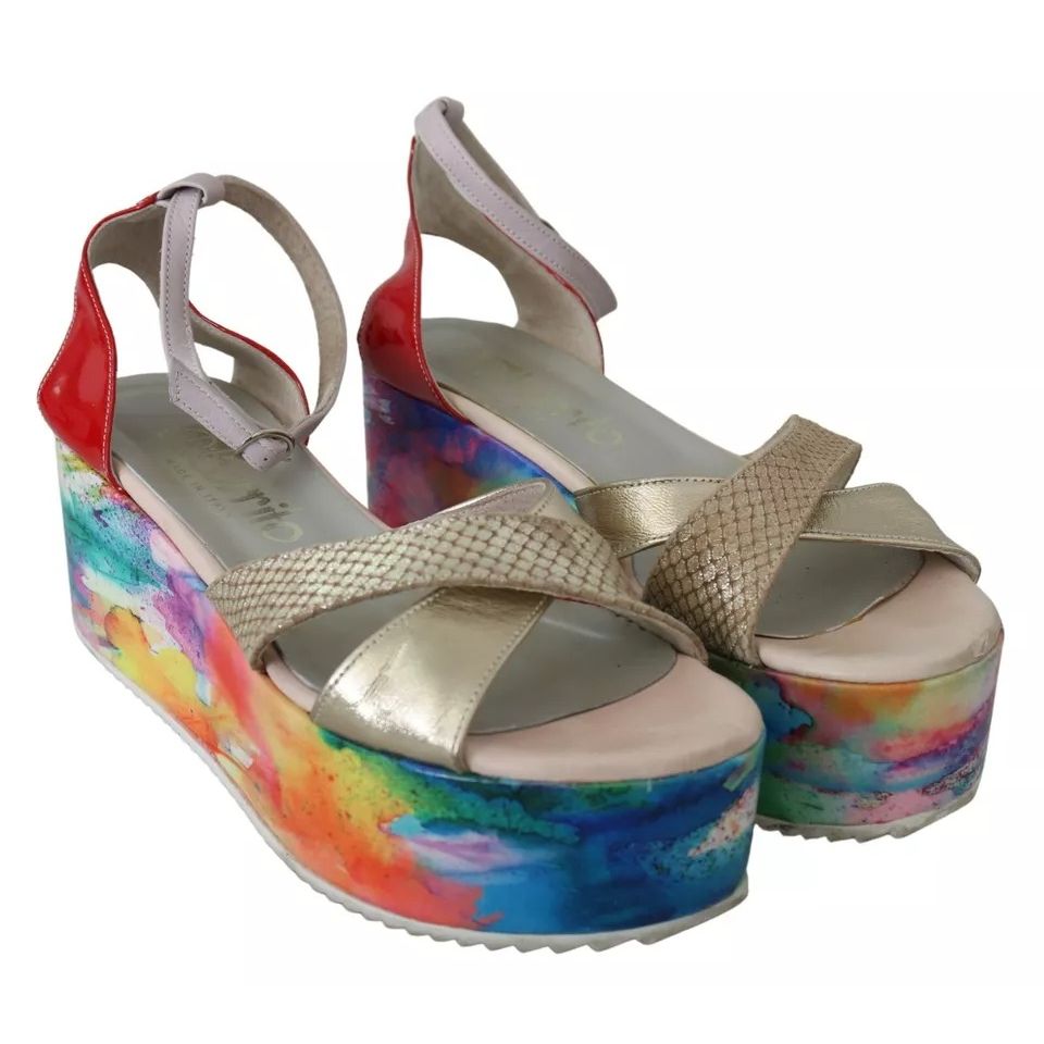 EBARRITO Multicolor Leather Ankle Strap Wedge Heel Sandals Shoes