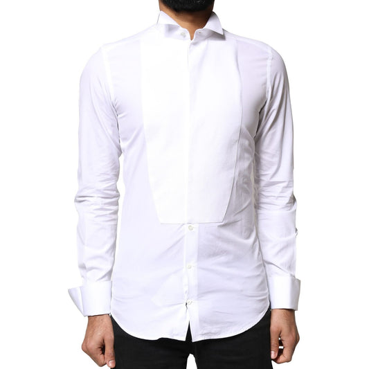 Dolce & Gabbana White GOLD Cotton Poplin Bib Formal Men Dress Shirt