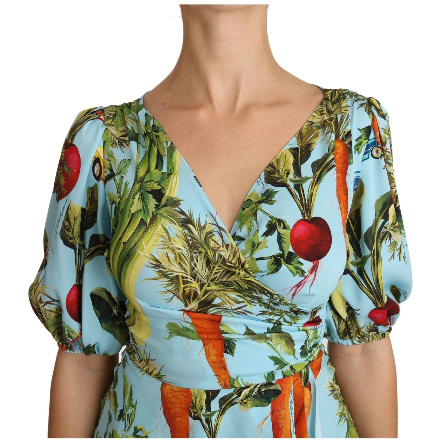 Dolce & Gabbana Multicolor Vegetable Print Silk Top Peplum Wrap Blouse 1728,67345645728,Clothing,Dolce & Gabbana,IT36 | XS,Material: 94% Silk 6% Spandex,Multicolor,New with tags,T-Shirts - Clothing,T-Shirts - T-Shirts - Clothing,Tops & T-Shirts - Women -
