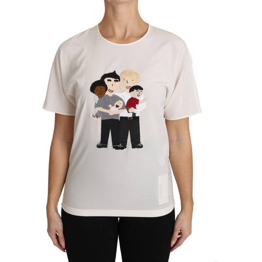 Dolce & Gabbana White Silk Stretch #dgfamily T-shirt Dolce & Gabbana