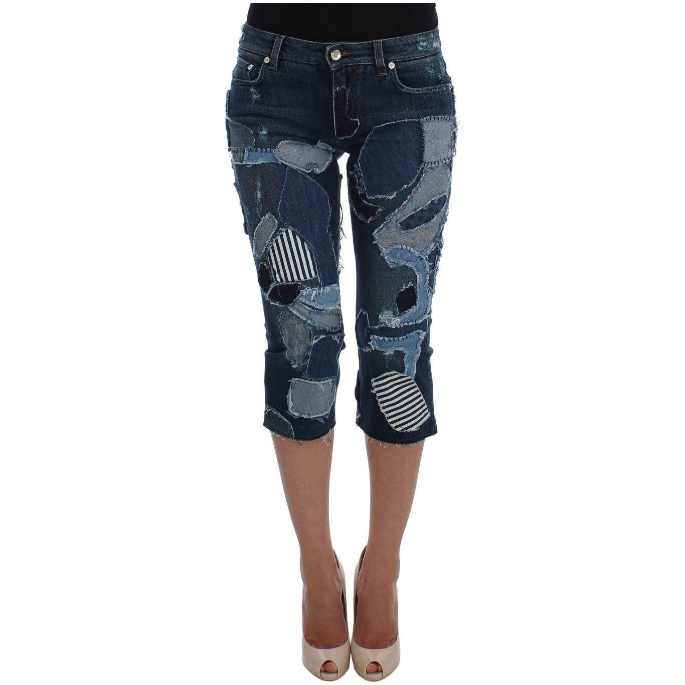 Dolce & Gabbana Stretch Blue Patchwork Jeans Shorts 1728,2% Elastane,67345645728,Blue,Clothing,Denim - Shorts - Clothing,Dolce & Gabbana,IT36 | XS,Knee Length - Shorts - Clothing,Material: 98% Cotton,New with tags,Shorts - Clothing,Shorts - Women - Clothi