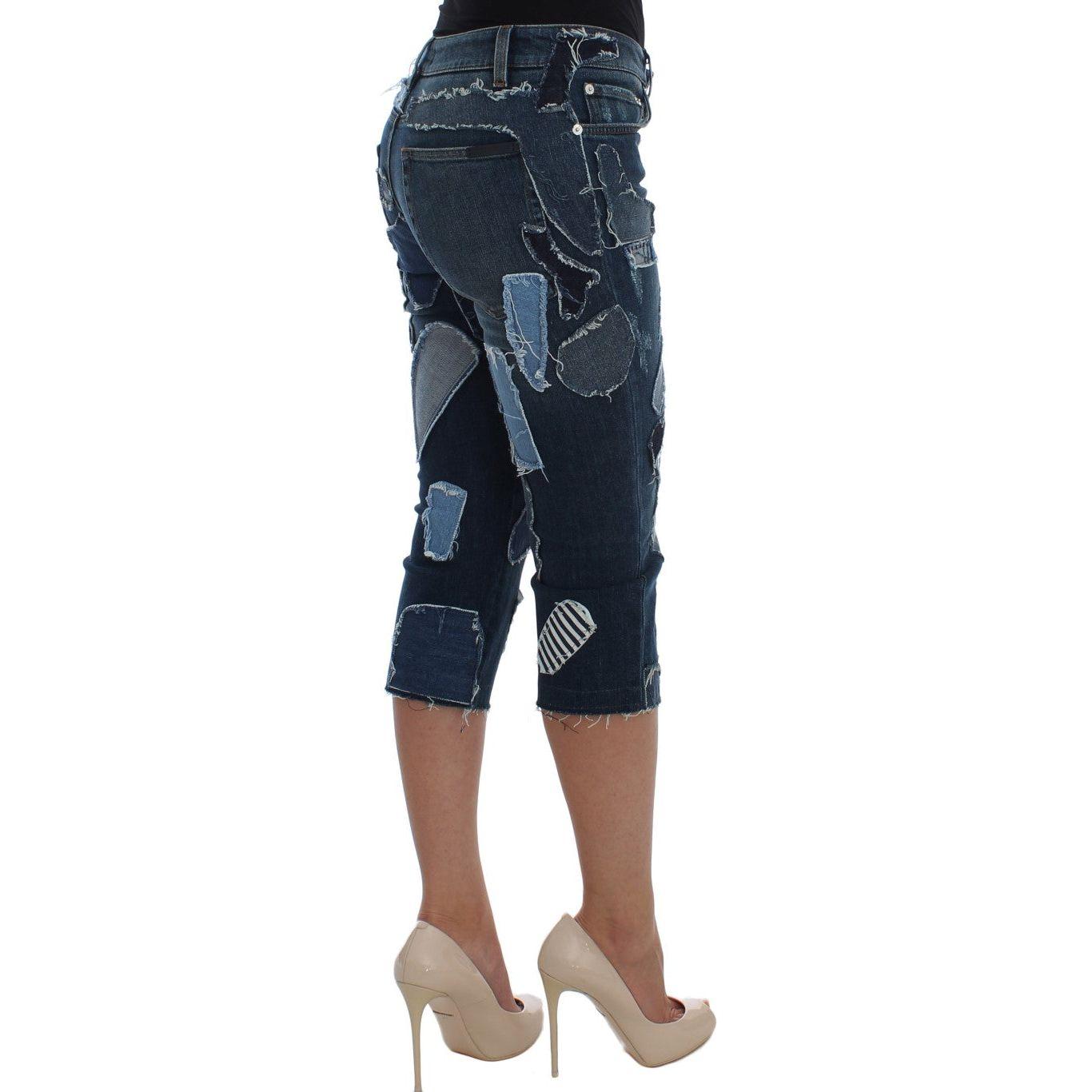 Dolce & Gabbana Stretch Blue Patchwork Jeans Shorts 1728,2% Elastane,67345645728,Blue,Clothing,Denim - Shorts - Clothing,Dolce & Gabbana,IT36 | XS,Knee Length - Shorts - Clothing,Material: 98% Cotton,New with tags,Shorts - Clothing,Shorts - Women - Clothi