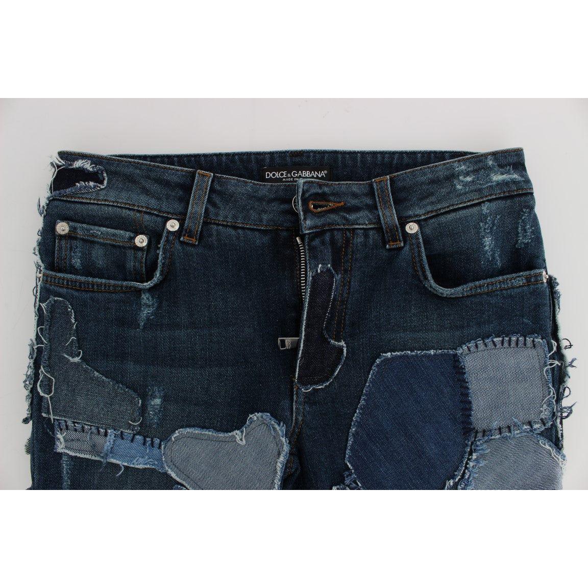 Dolce & Gabbana Stretch Blue Patchwork Jeans Shorts 1728,2% Elastane,67345645728,Blue,Clothing,Denim - Shorts - Clothing,Dolce & Gabbana,IT36 | XS,Knee Length - Shorts - Clothing,Material: 98% Cotton,New with tags,Shorts - Clothing,Shorts - Women - Clothi
