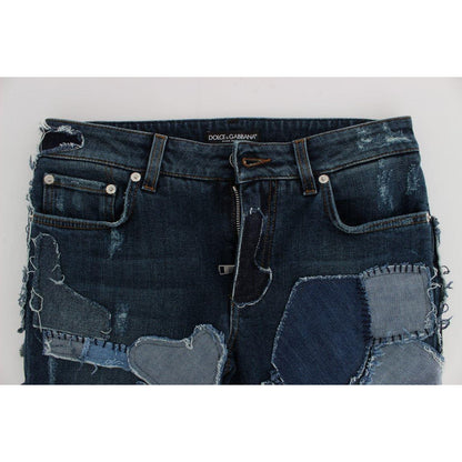 Dolce & Gabbana Stretch Blue Patchwork Jeans Shorts 1728,2% Elastane,67345645728,Blue,Clothing,Denim - Shorts - Clothing,Dolce & Gabbana,IT36 | XS,Knee Length - Shorts - Clothing,Material: 98% Cotton,New with tags,Shorts - Clothing,Shorts - Women - Clothi