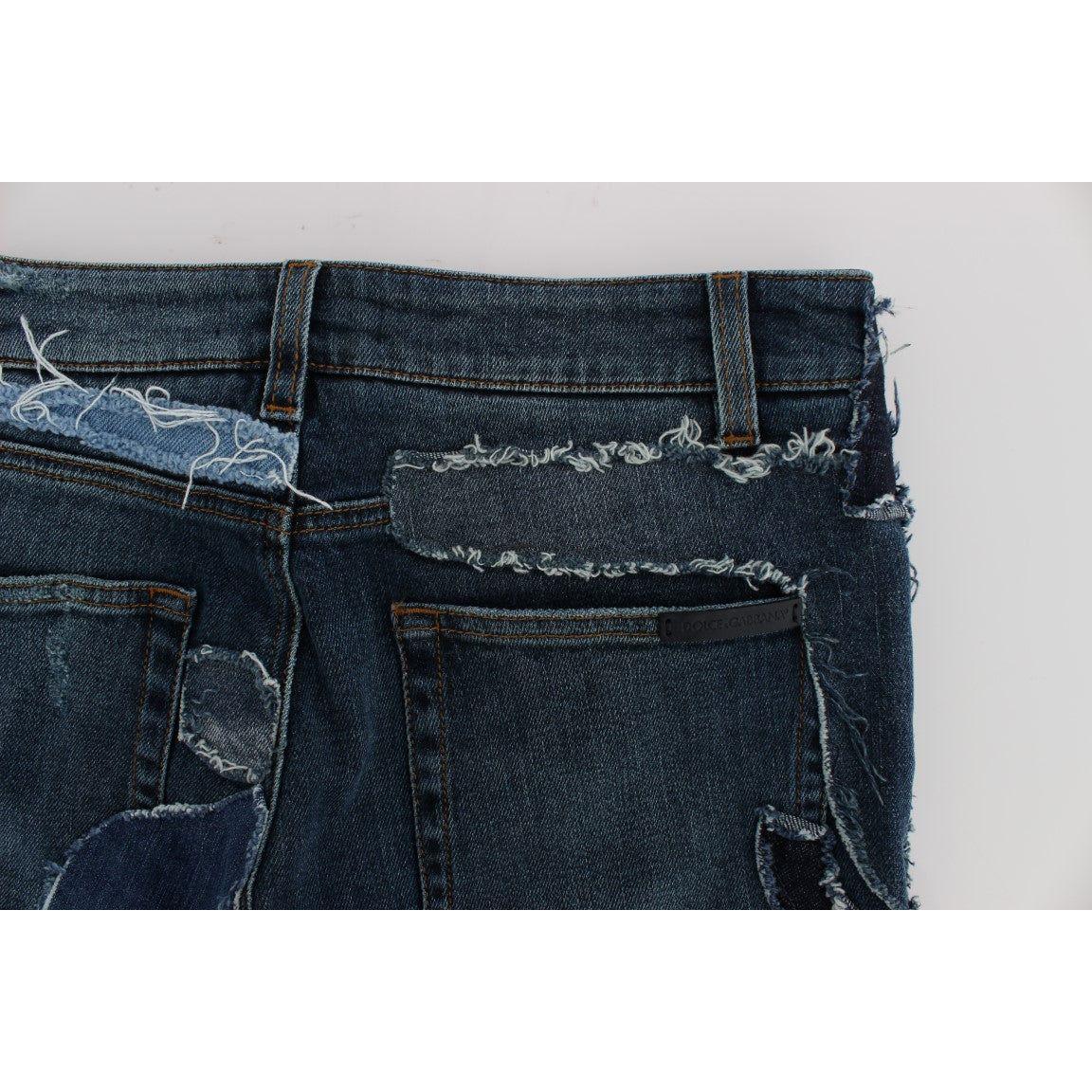 Dolce & Gabbana Stretch Blue Patchwork Jeans Shorts 1728,2% Elastane,67345645728,Blue,Clothing,Denim - Shorts - Clothing,Dolce & Gabbana,IT36 | XS,Knee Length - Shorts - Clothing,Material: 98% Cotton,New with tags,Shorts - Clothing,Shorts - Women - Clothi
