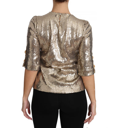 Dolce & Gabbana Gold Sequined Parrot Crystal Blouse