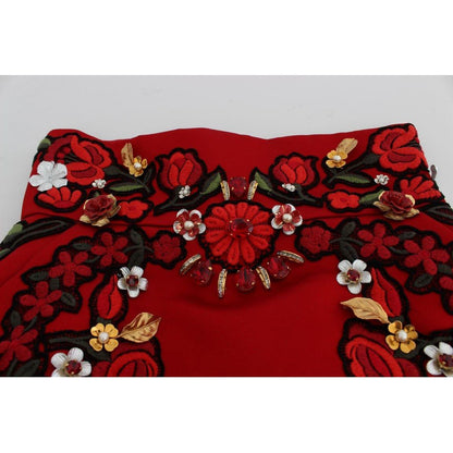 Dolce & Gabbana Red Silk Crystal Roses Shorts Dolce & Gabbana