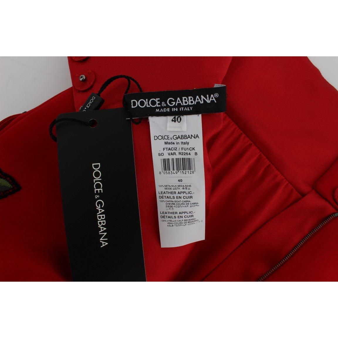 Dolce & Gabbana Red Silk Crystal Roses Shorts Dolce & Gabbana