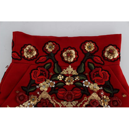 Dolce & Gabbana Red Silk Crystal Roses Shorts Dolce & Gabbana