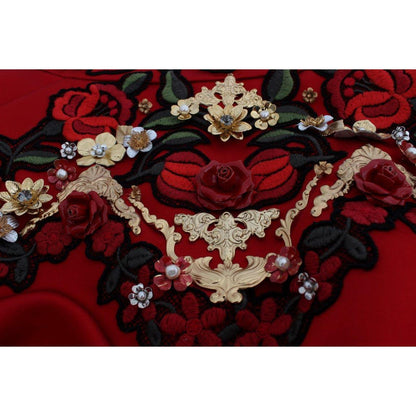 Dolce & Gabbana Red Silk Crystal Roses Shorts Dolce & Gabbana