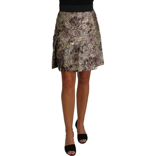 Dolce & Gabbana A-Line Mini Floral Print Jaquard Skirt Dolce & Gabbana