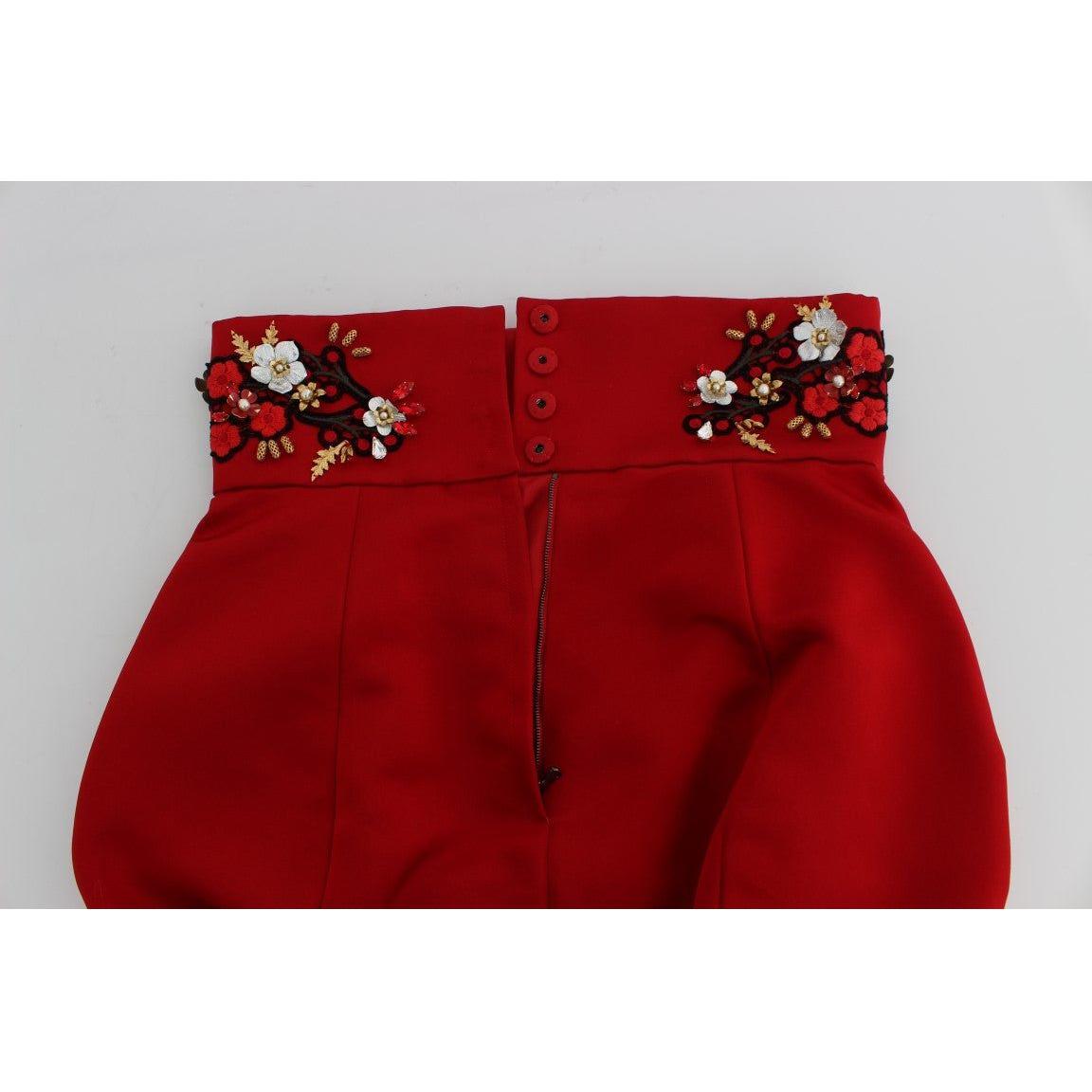 Dolce & Gabbana Red Silk Crystal Roses Shorts Dolce & Gabbana