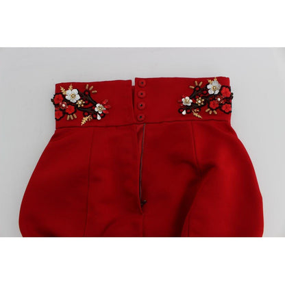 Dolce & Gabbana Red Silk Crystal Roses Shorts Dolce & Gabbana