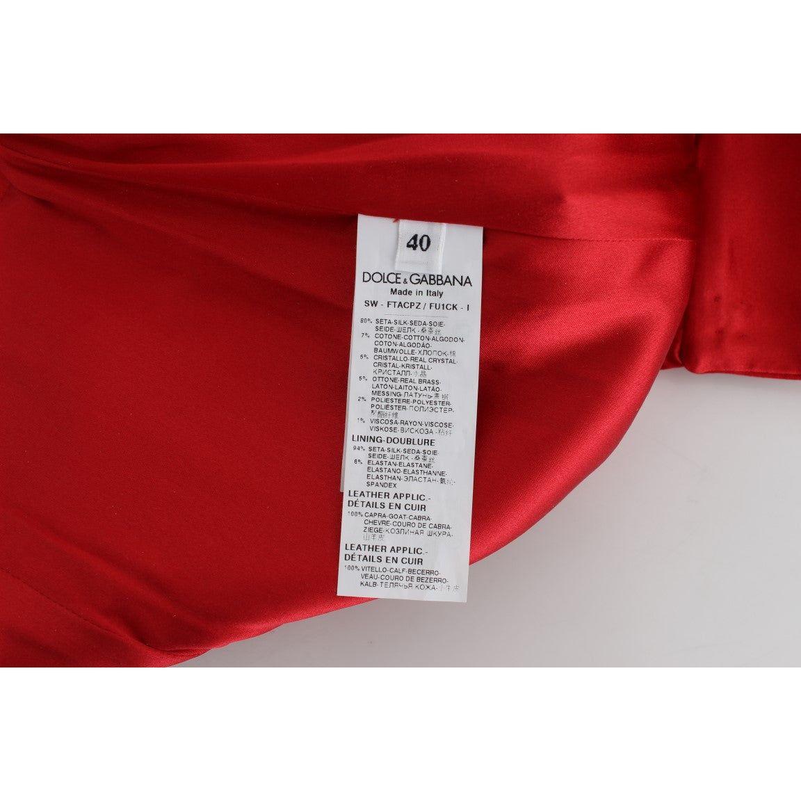 Dolce & Gabbana Red Silk Crystal Roses Shorts Dolce & Gabbana