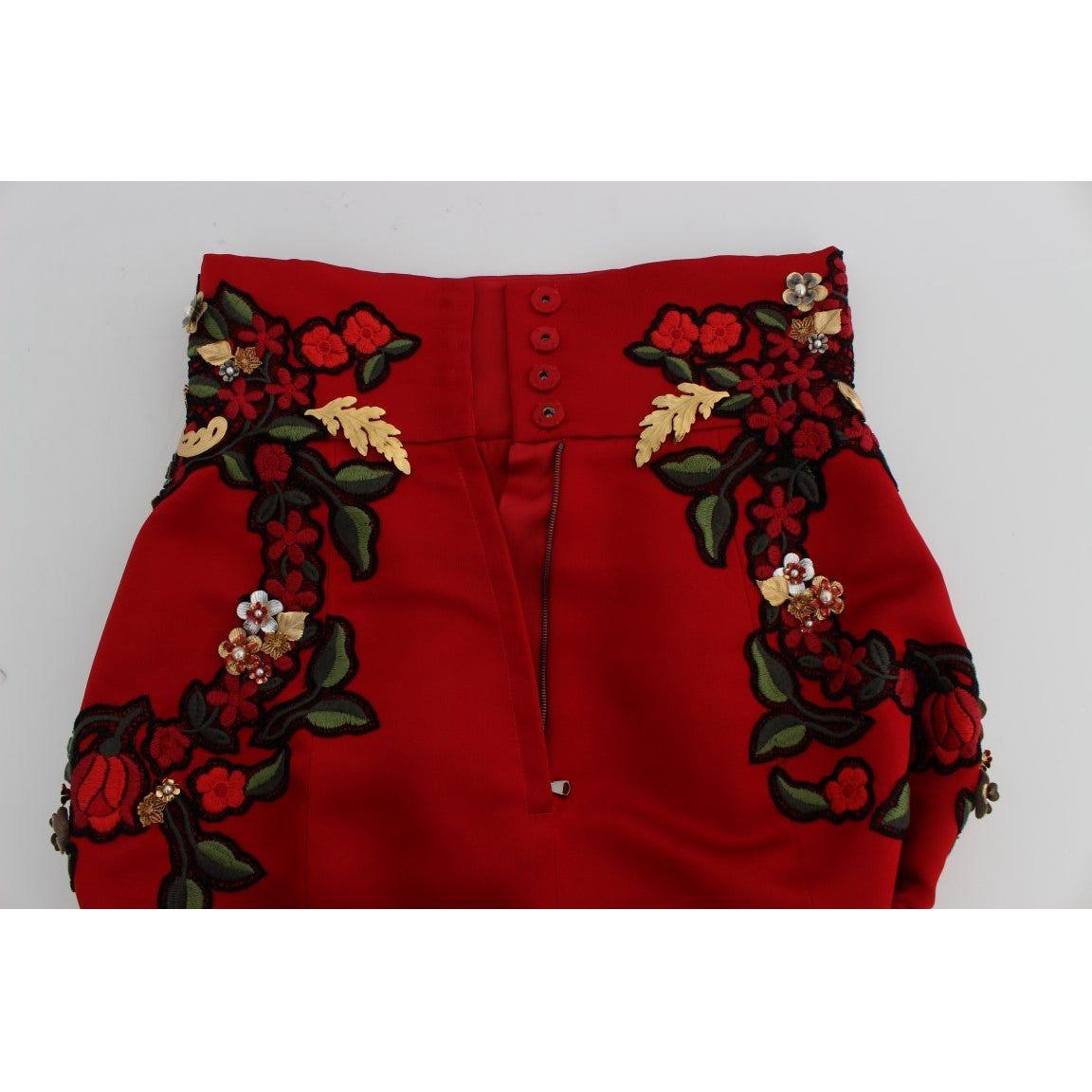 Dolce & Gabbana Elegant Silk Red Embroidered Mini Shorts Dolce & Gabbana