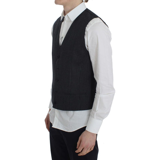 Dolce & Gabbana Elegant Gray Striped Wool Vest Dolce & Gabbana