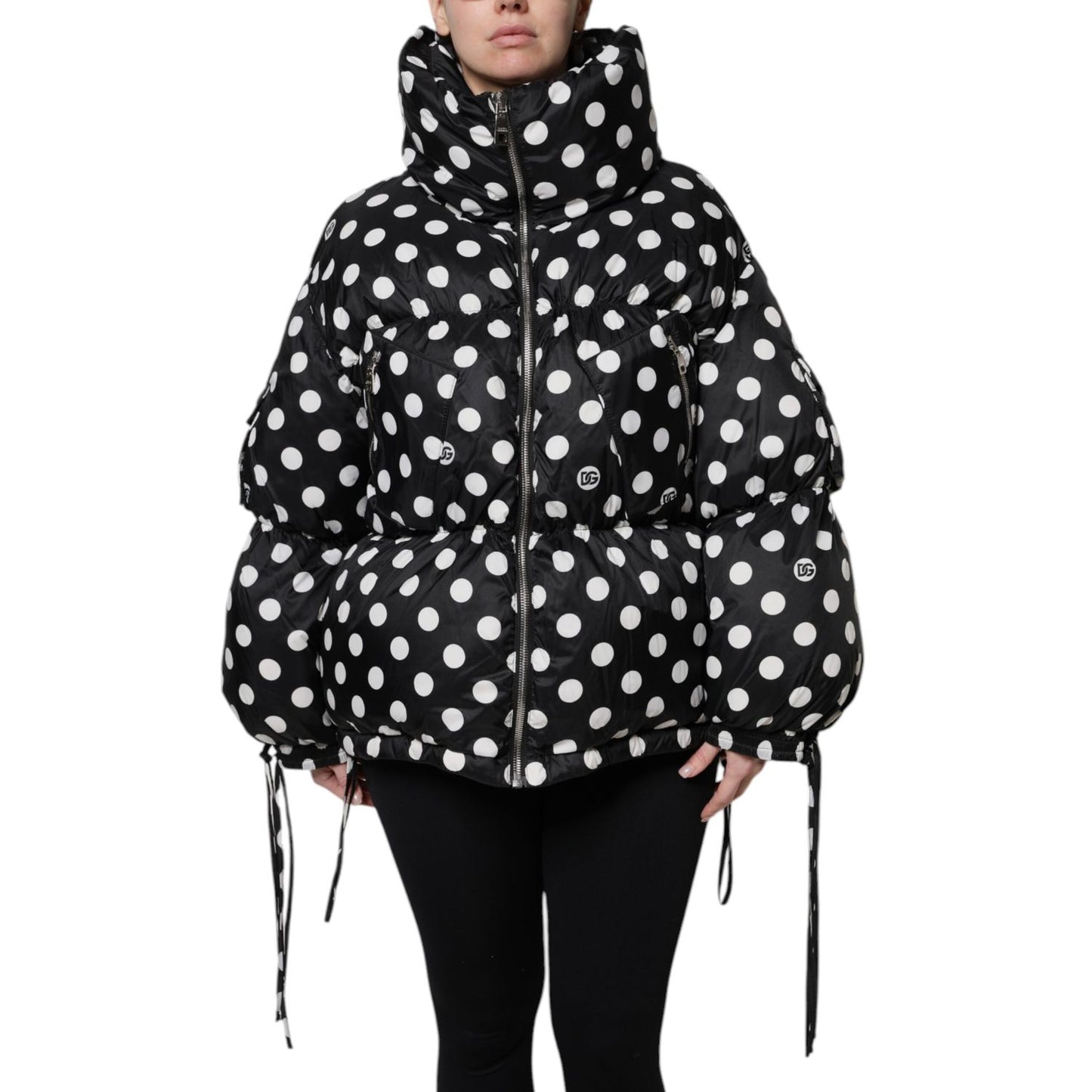Dolce & Gabbana Black White Polka Dot Full Zip Puffer Jacket