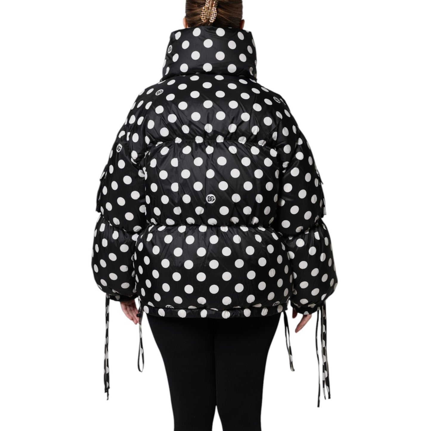Dolce & Gabbana Black White Polka Dot Full Zip Puffer Jacket