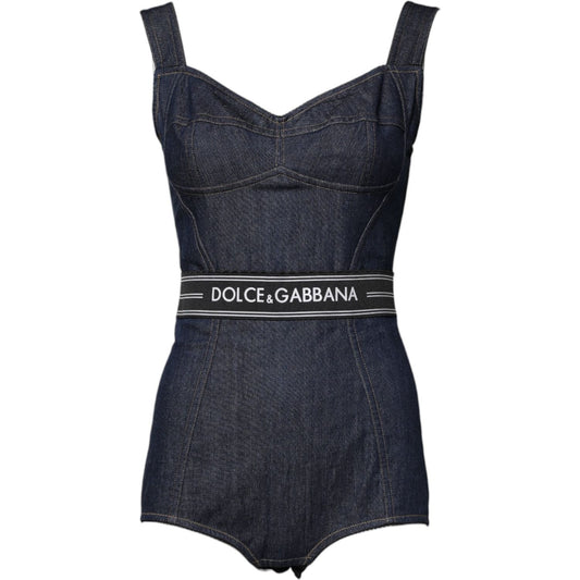 Dolce & Gabbana Blue Cotton Stretch Sleeveless Bodycon Denim Bodysuit