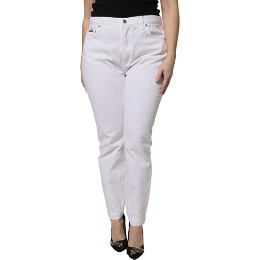 Dolce & Gabbana White Cotton Mid Waist Skinny Denim Jeans
