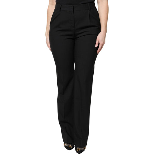Dolce & Gabbana Black Wool High Waist Boot Cut Dress Pants