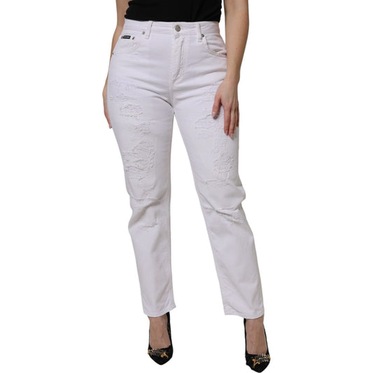 Dolce & Gabbana White Cotton High Waist Skinny Denim Jeans