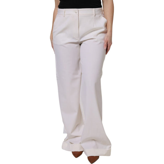 Dolce & Gabbana White Wool Mid Waist Wide Leg Pants