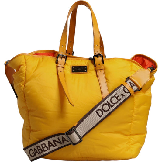 Dolce & Gabbana Yellow Orange Nylon Logo Plaque Hand Shoulder Duffle Bag