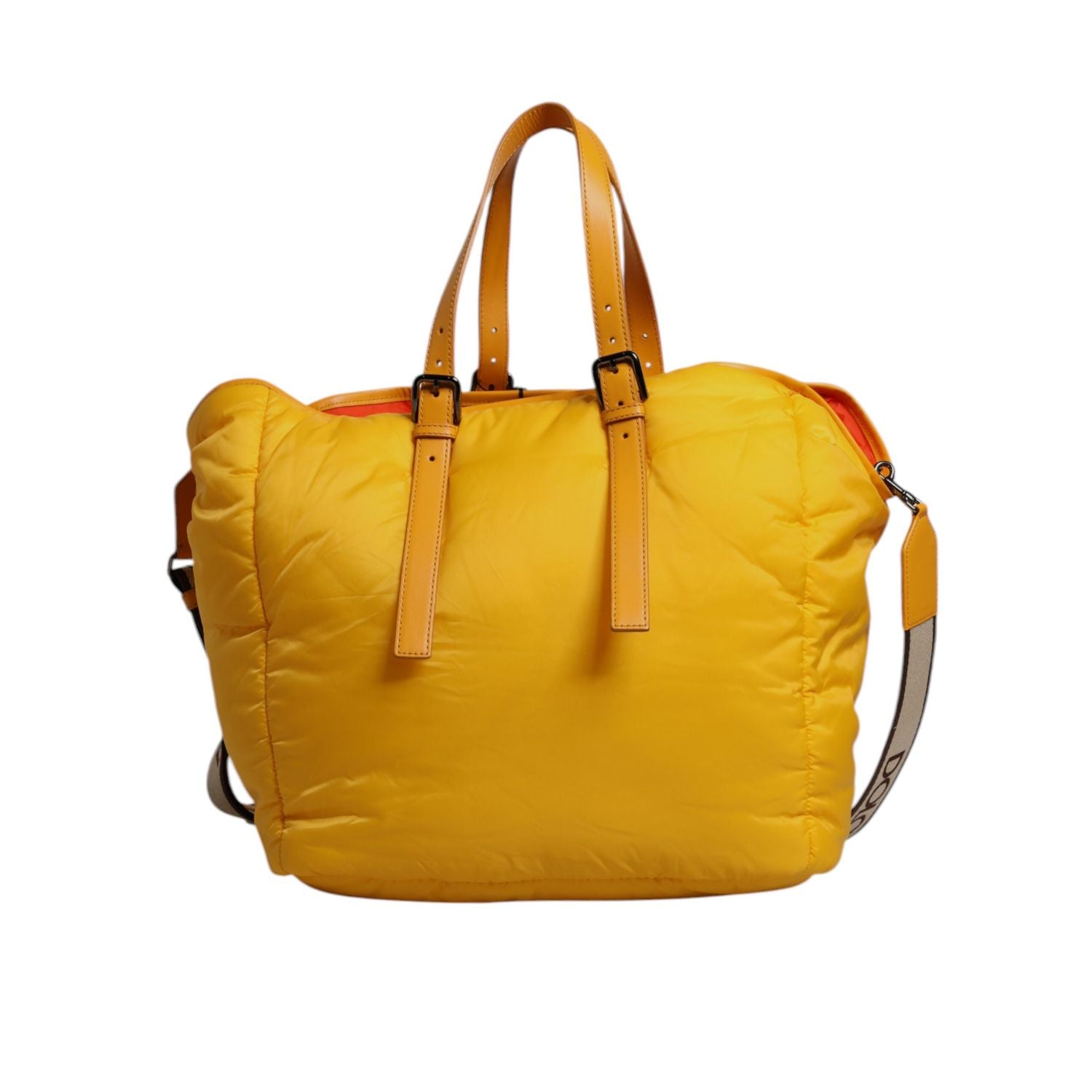 Dolce & Gabbana Yellow Orange Nylon Logo Plaque Hand Shoulder Duffle Bag