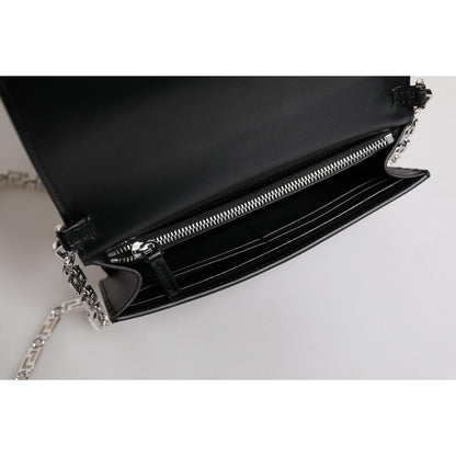 Versace Black Calfskin Leather Chain Strap Shoulder Crossbody Bag