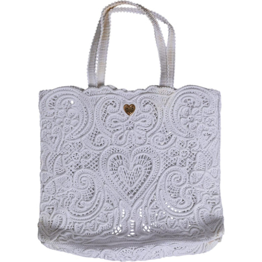 Dolce & Gabbana White Cordonetto Lace Beatrice Tote Shopping Bag 1728,67345645728,Bags,Dolce & Gabbana,Material: 90% Cotton 10% Viscose,Preowned / Defect,Tote Bags - Women - Bags,White,Women,Women - Bags Dolce & Gabbana BAG4397