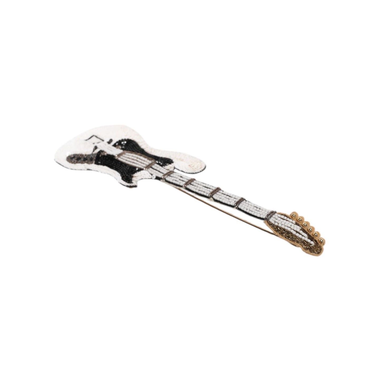 Dolce & Gabbana Gold Brass Logo Beaded Guitar Pin Brooch