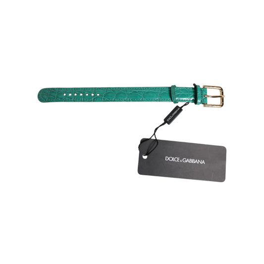 Dolce & Gabbana Green Exotic Leather Gold Tone Metal Buckle Armband