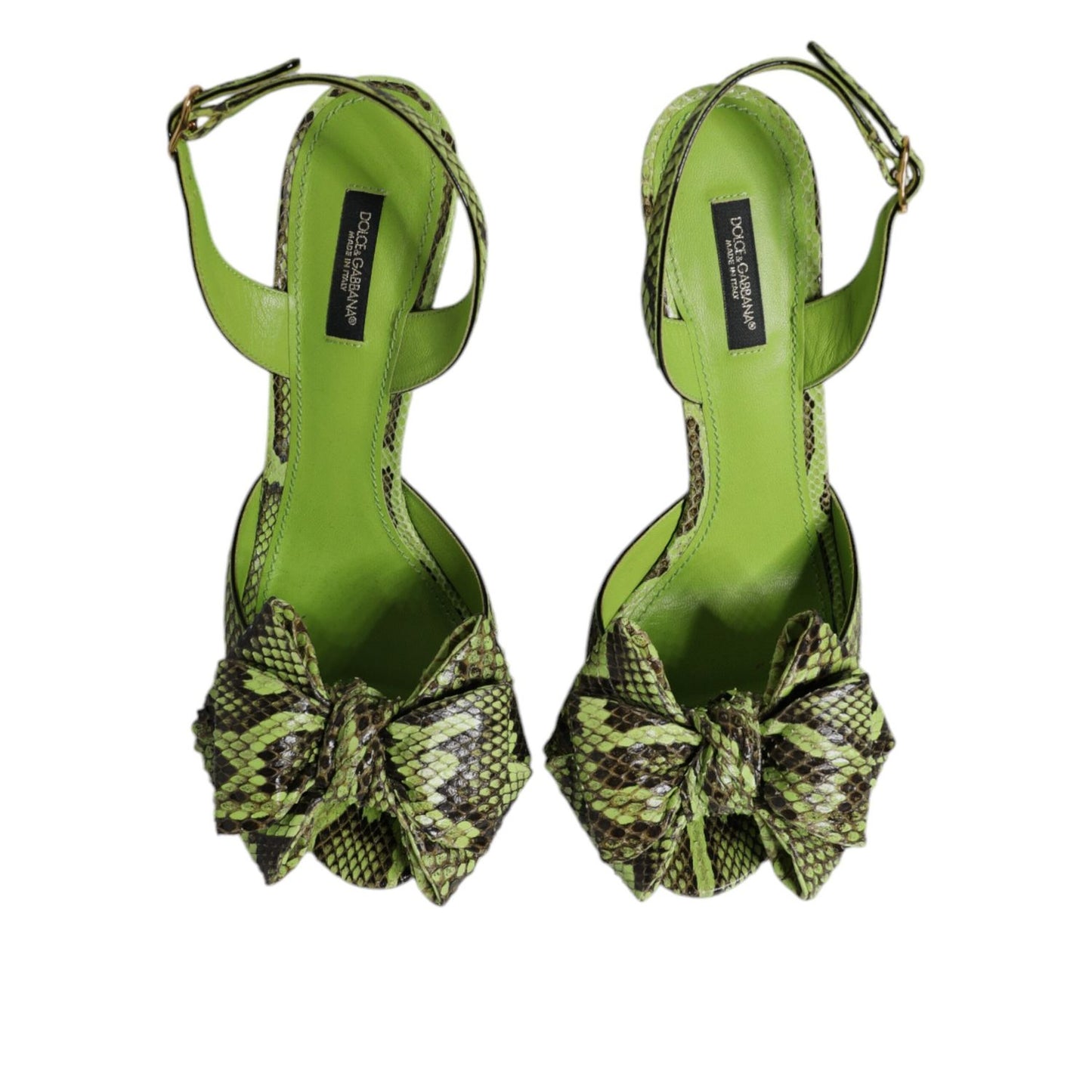 Dolce & Gabbana Green Python Leather Heels Sandals Shoes 1728,67345645728,Dolce & Gabbana,EU35.5/US5,EU35/US4.5,EU36.5/US6,EU36/US6,EU37.5/US7,EU38.5/US8,EU38/US7.5,EU39.5/US9,EU40/US9.5,Green,Material: 90% Molurus Python 4% Calf Leather 3% PU 2% Polyeste