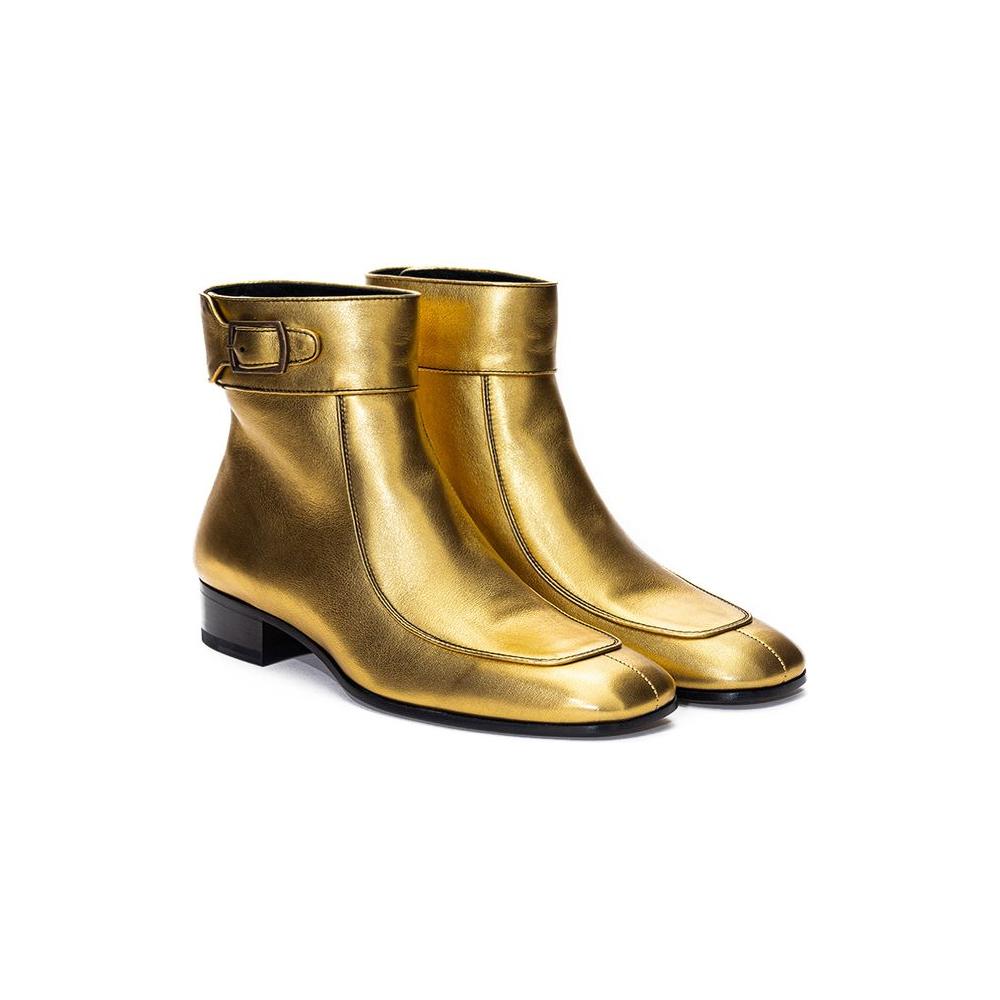 Saint Laurent Gold Leather Ankle Boots