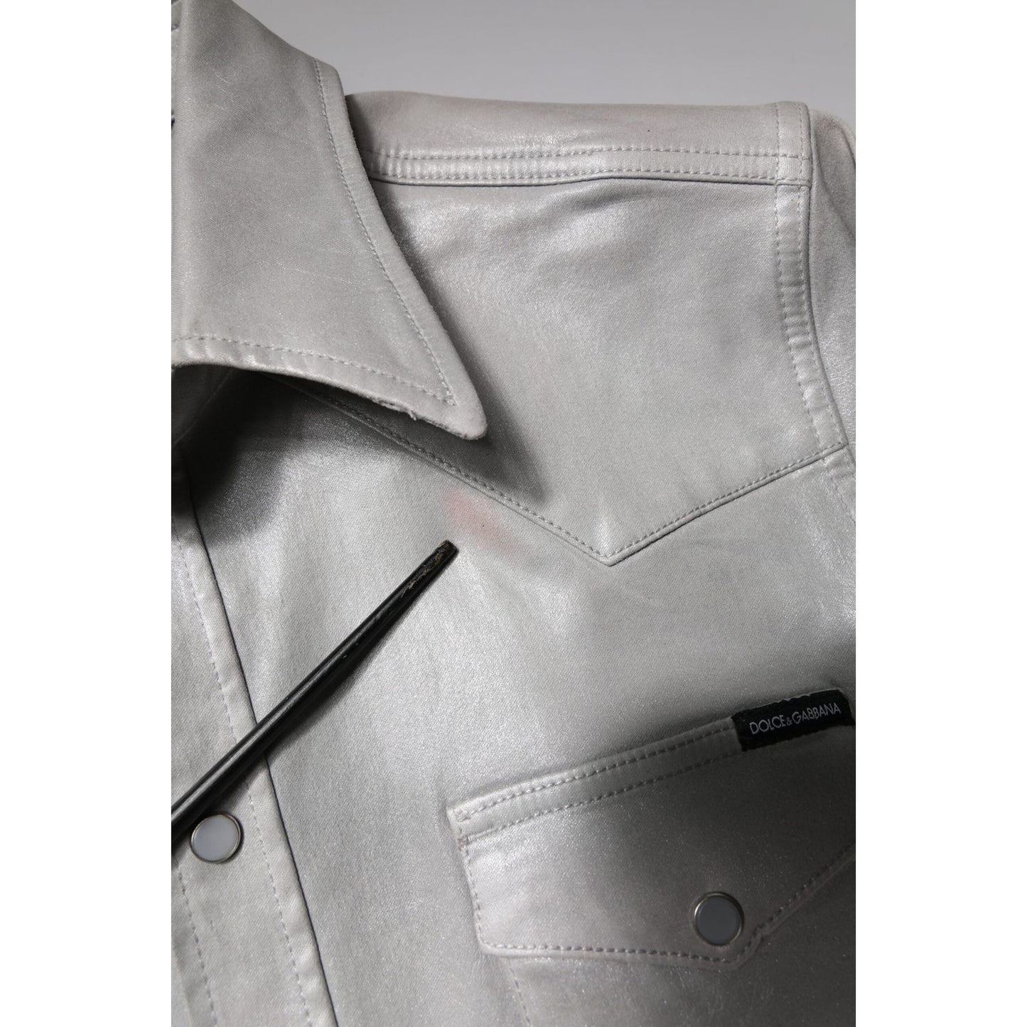 Dolce & Gabbana Metallic Gray Cotton Button Down Shirt