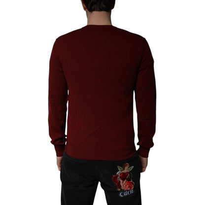 Dolce & Gabbana Maroon Cashmere V-neck Men Pullover Sweater