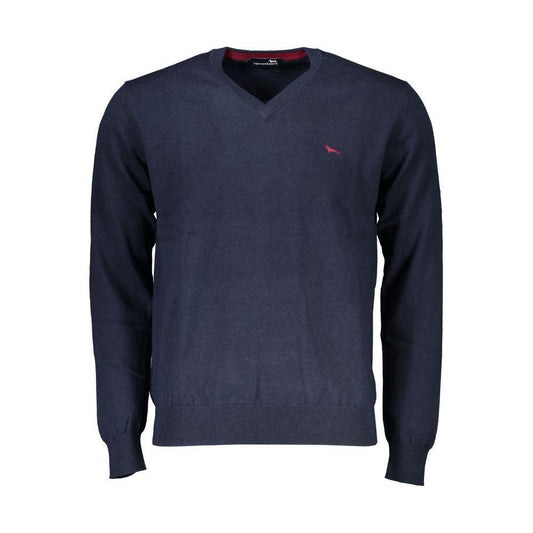 Harmont & Blaine V-Neck Embroidered Blue Sweater Harmont & Blaine Dark Slate Gray