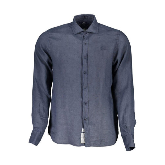 La Martina Blue Linen Men Shirt La Martina Dim Gray