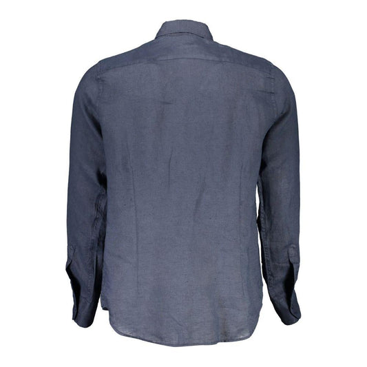 La Martina Blue Linen Men Shirt La Martina Dim Gray
