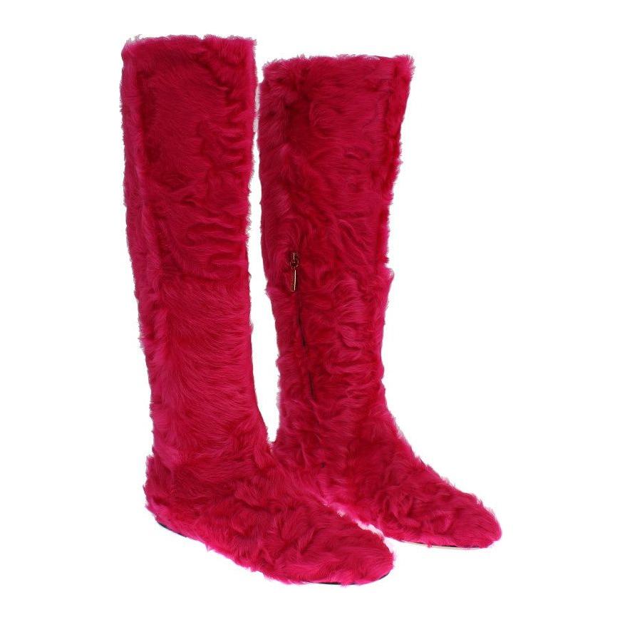 Dolce & Gabbana Elegant Pink Lambskin Fur Boots Dolce & Gabbana