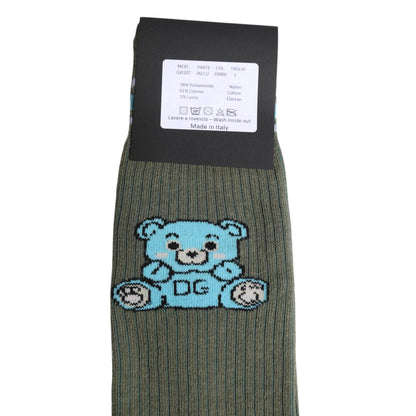Dolce & Gabbana Gray Cotton DG Bear Mid Calf Socks